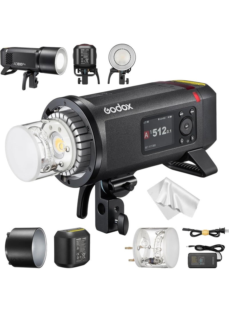 جودوكس فلاش Godox AD800 Pro خارجي بقوة 800 واط/ثانية مع TTL وHSS حتى 1/8000 ثانية – فلاش احترافي ببطارية، وضع ثبات الألوان، إضاءة نمذجة ثنائية اللون 40 واط وشاشة ملونة 2.8 بوصة - Image 4
